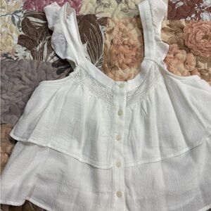 American Eagle Outfitters White Ruffle Button-Front Cami